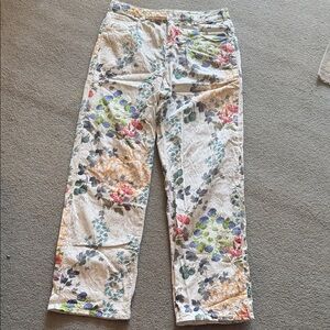 Pilcro Cream and Green Patterned Pants